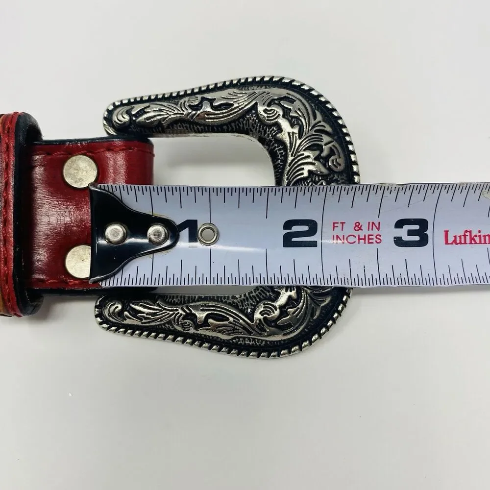 American Darling 44 Red Floral Hand Tooled Leather Belt Western Unisex USA Rodeo